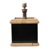 Tommaso Barbi style lamp, table lamp, living room lamp, black lacquered and bamboo square foot lamp