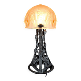 Important Art Deco Wrought Iron Lamp, by Bartelemie, France, Circa 1925