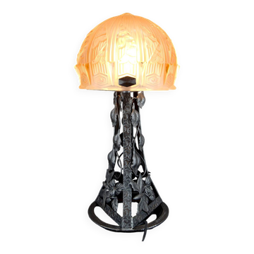 Importante Lampe Art Déco en Fer Forgé, par Bartelemie, France, Circa 1925