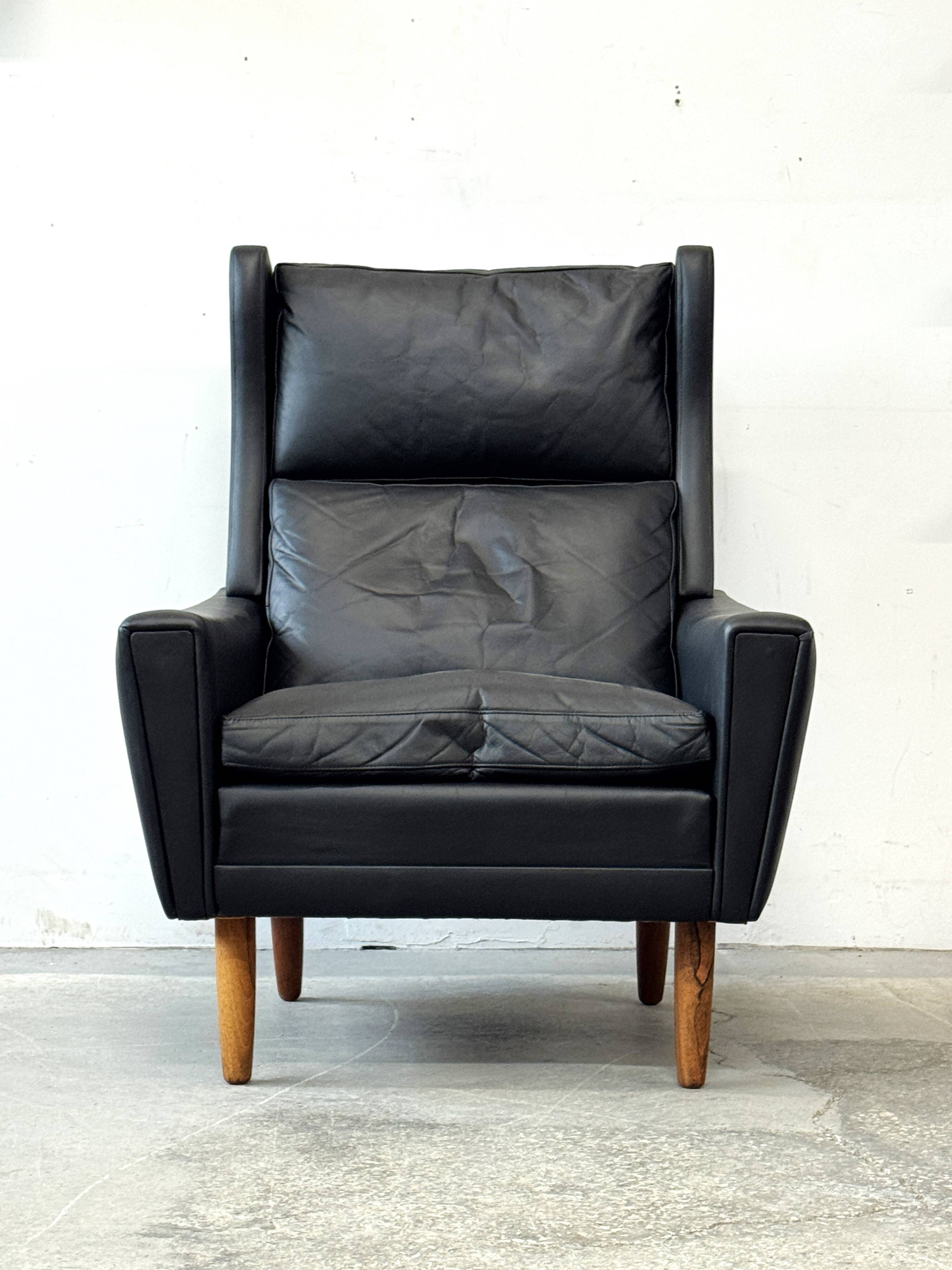 Leather Wingback Chair, Denmark 1970s, Vintage, Mid-C Modern
