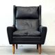 Leather Wingback Chair, Denmark 1970s, Vintage, Mid-C Modern