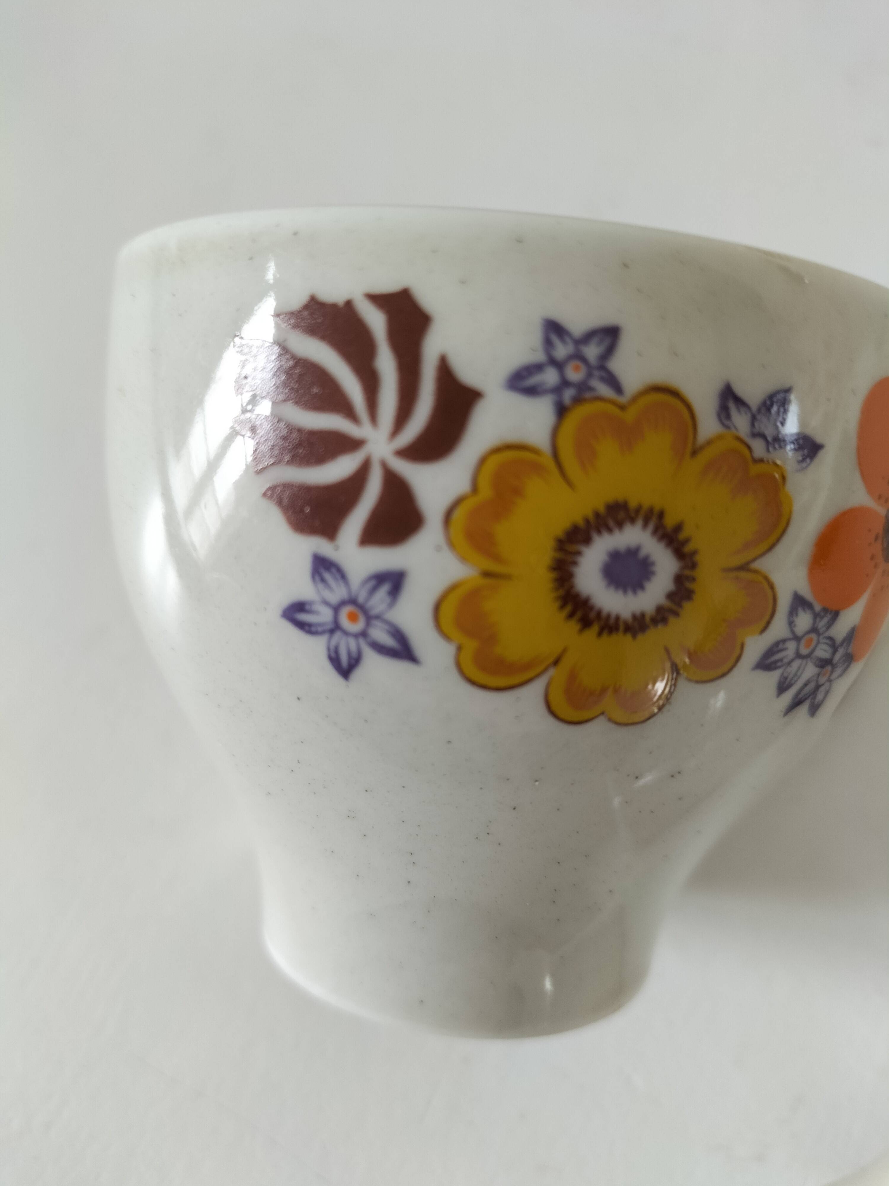 Vintage Winterling espresso cup duo, 70s floral design.