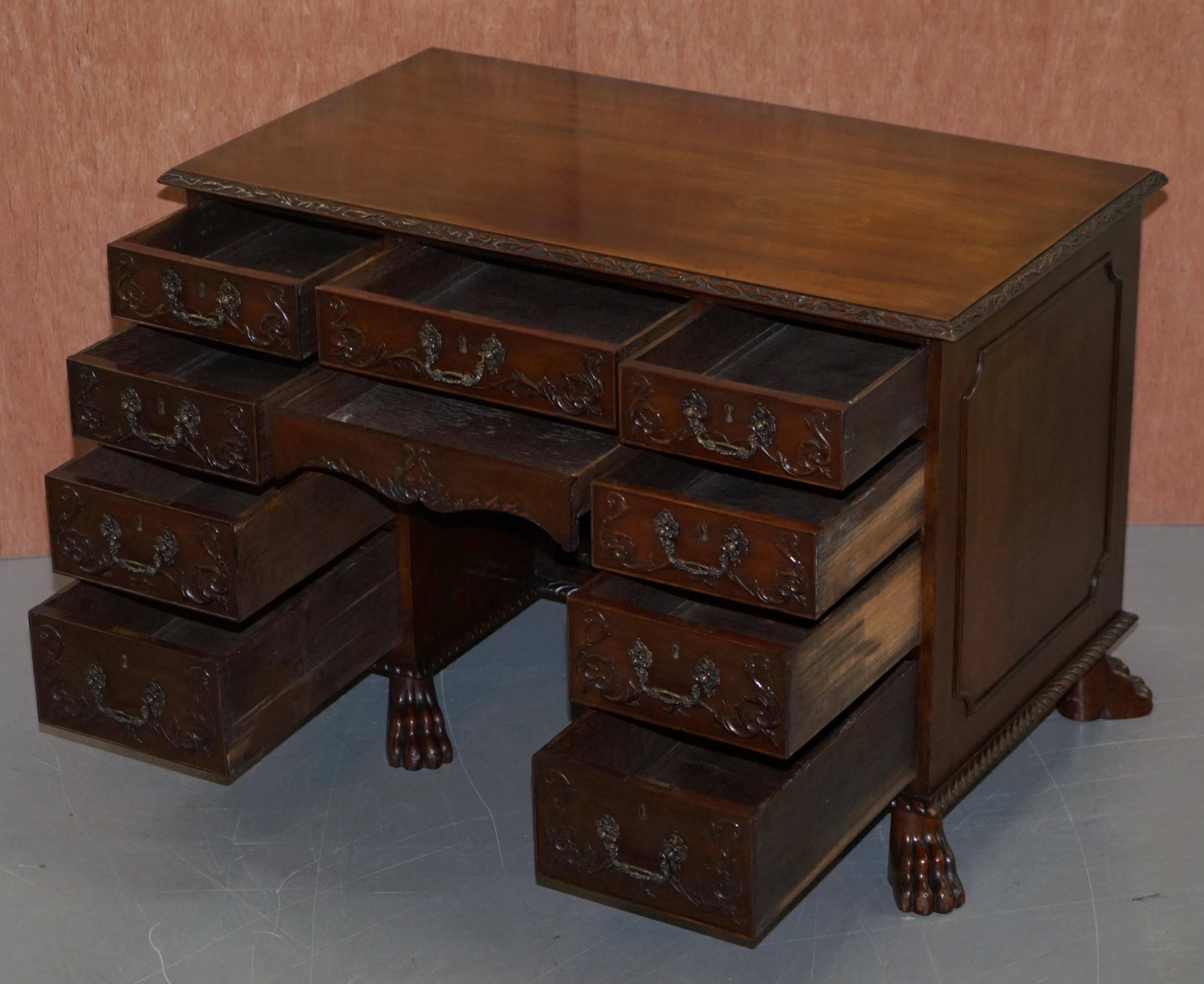 Victorian hand-carved kneehole desk 1850