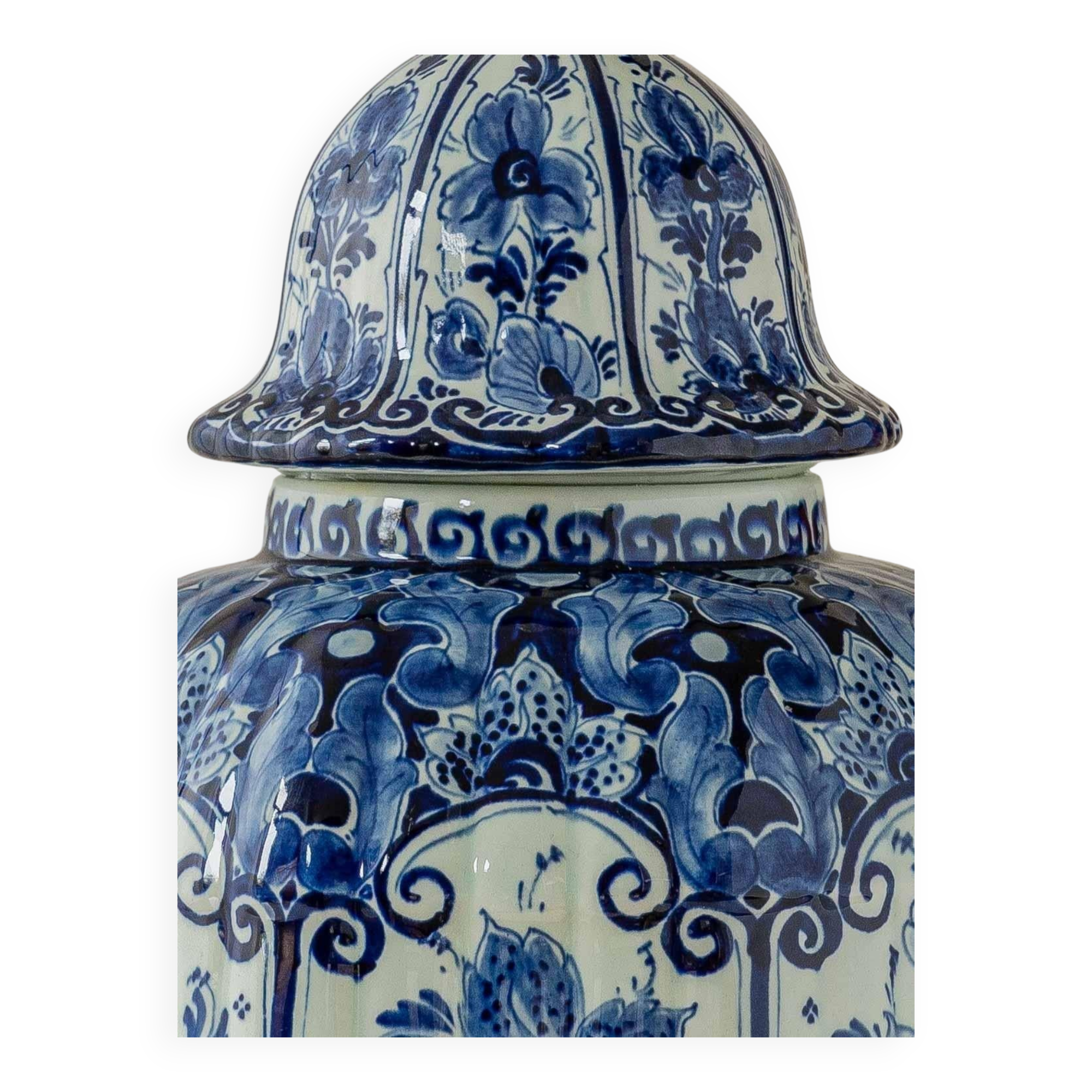 Hand-Painted Ceramic Table Lamp in Delft Blue and White with Ikat Shade