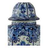 Hand-Painted Ceramic Table Lamp in Delft Blue and White with Ikat Shade