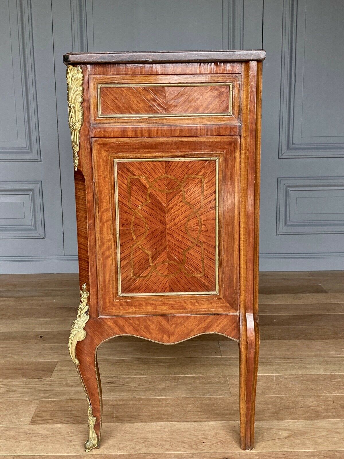 COMMODE TRANSITION LOUIS XV XVI LATE XIX TH ORNAMENTATION BRONZE MARBLE