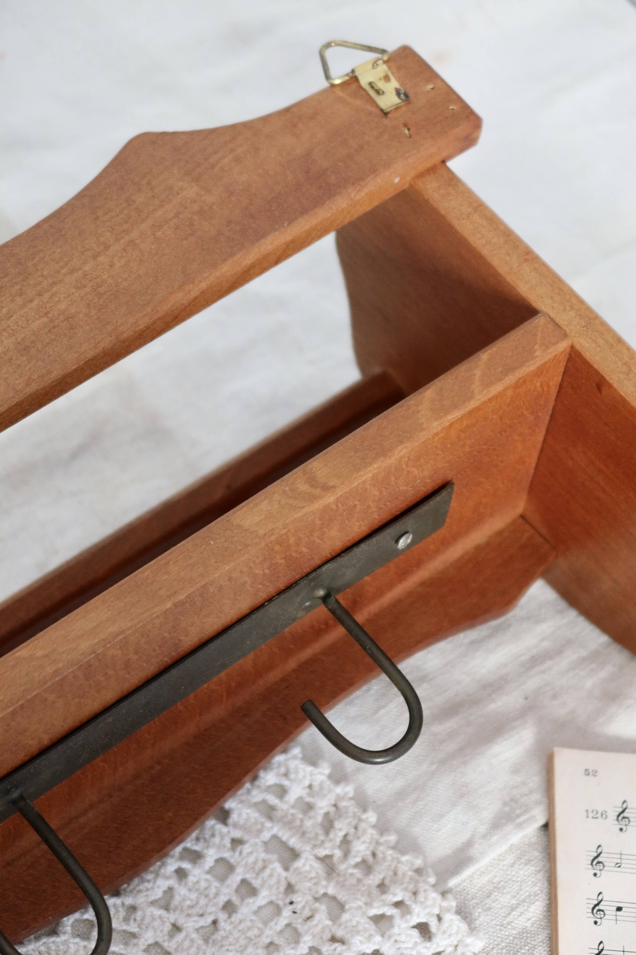 Vintage wooden wall shelf and hooks