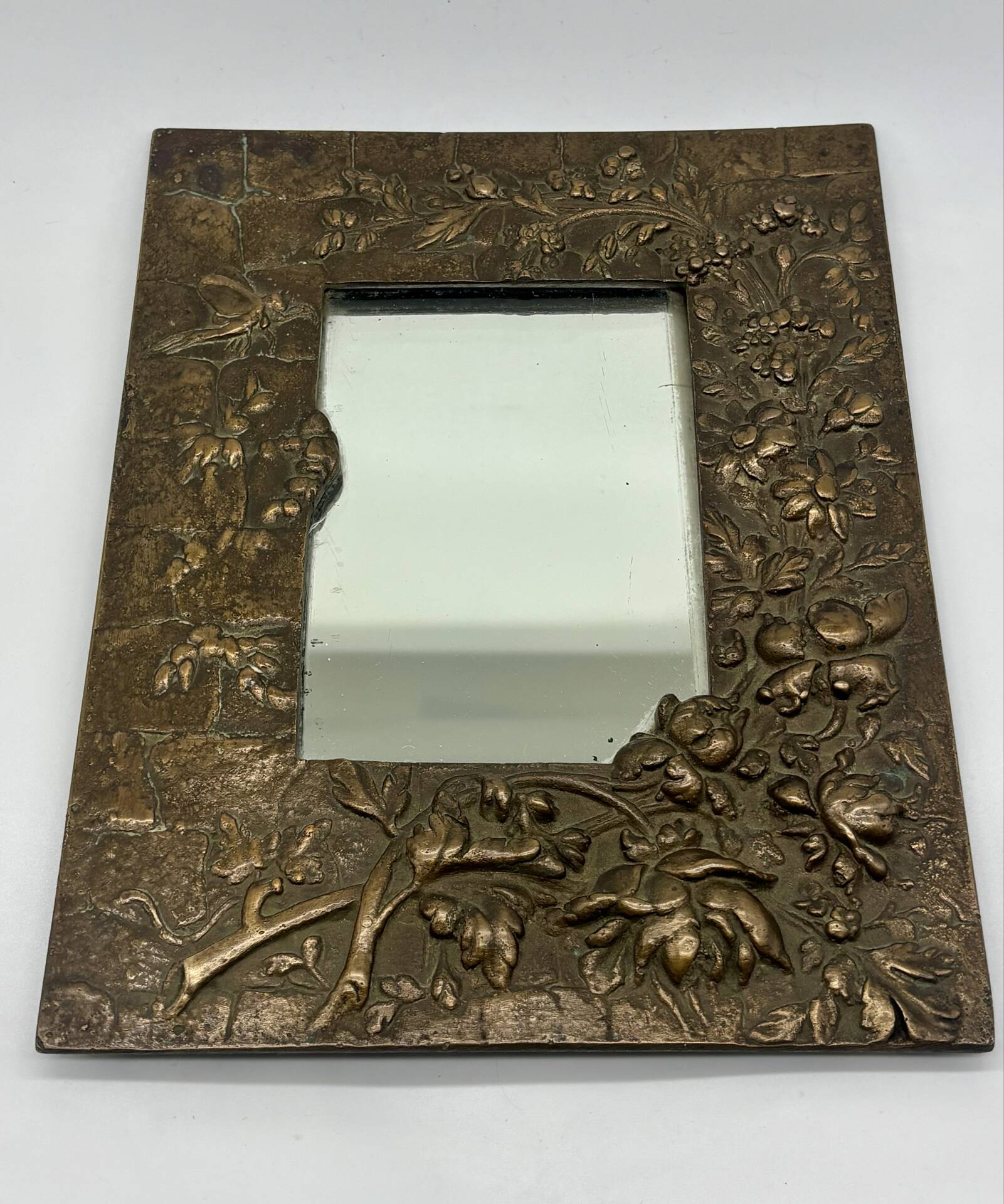 Small bronze Art Deco Nouveau vintage mirror from the 1920s.