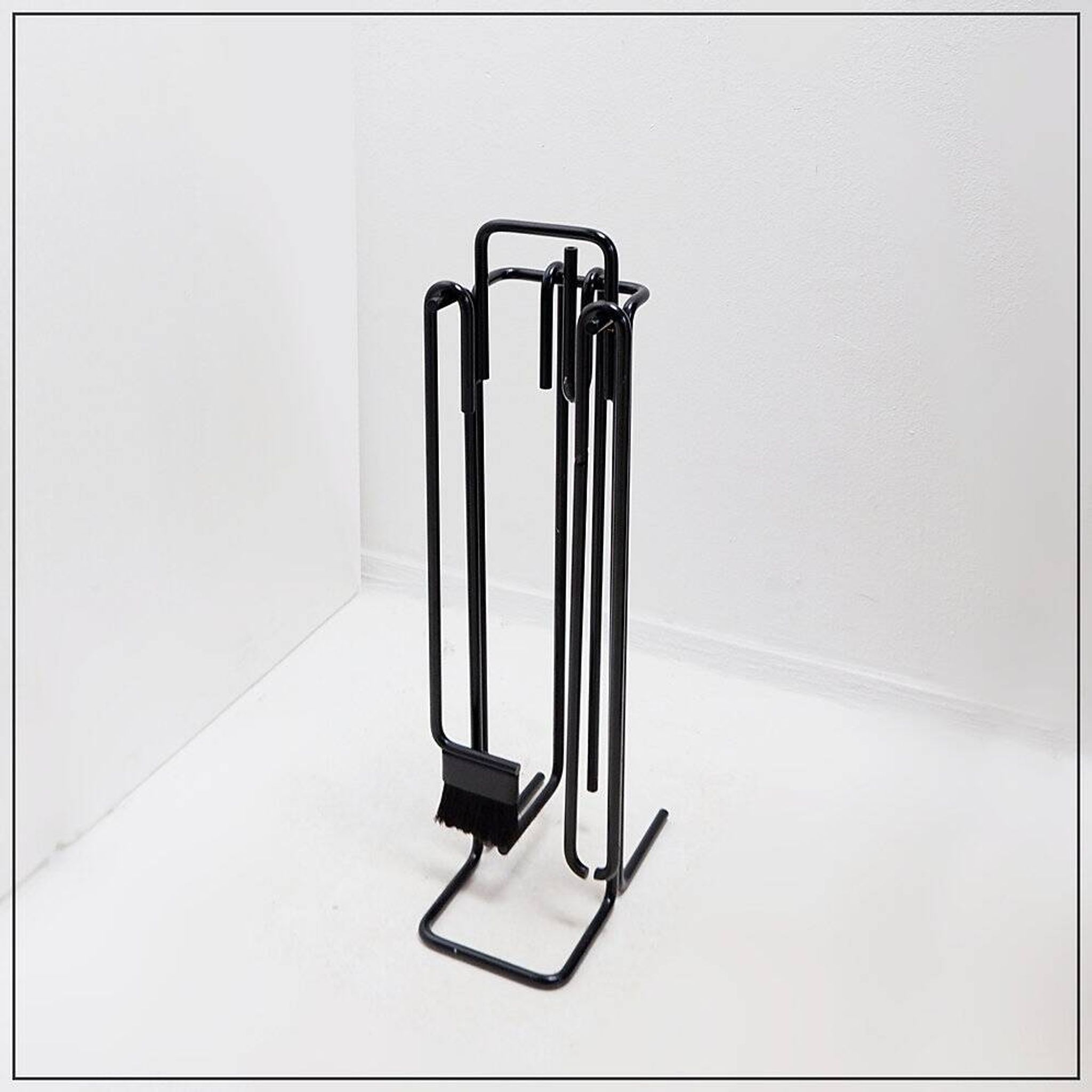 Minimalist black metal fireplace accessory set 'Mace-Line' by Ann Maes - 1970s