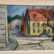 Original Swedish Oil on Panel – “Urban Landscape” by B. Gustavson – Signed – Dated 1947 – Vintage & Framed