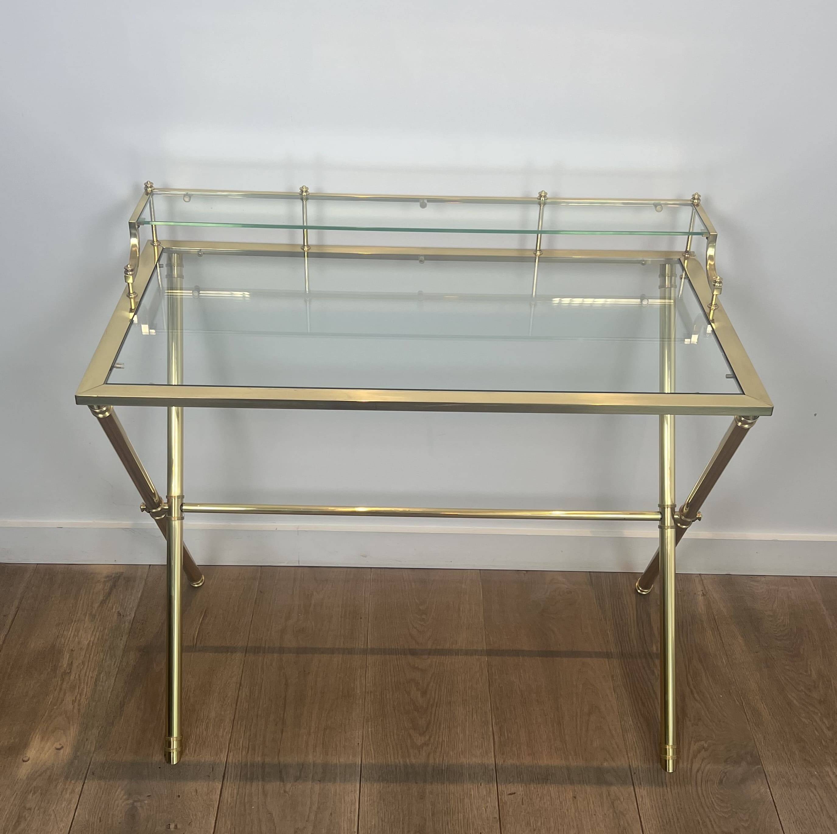 Neoclassical Gradine Desk in Brass and Glass, Attributed to the Mai