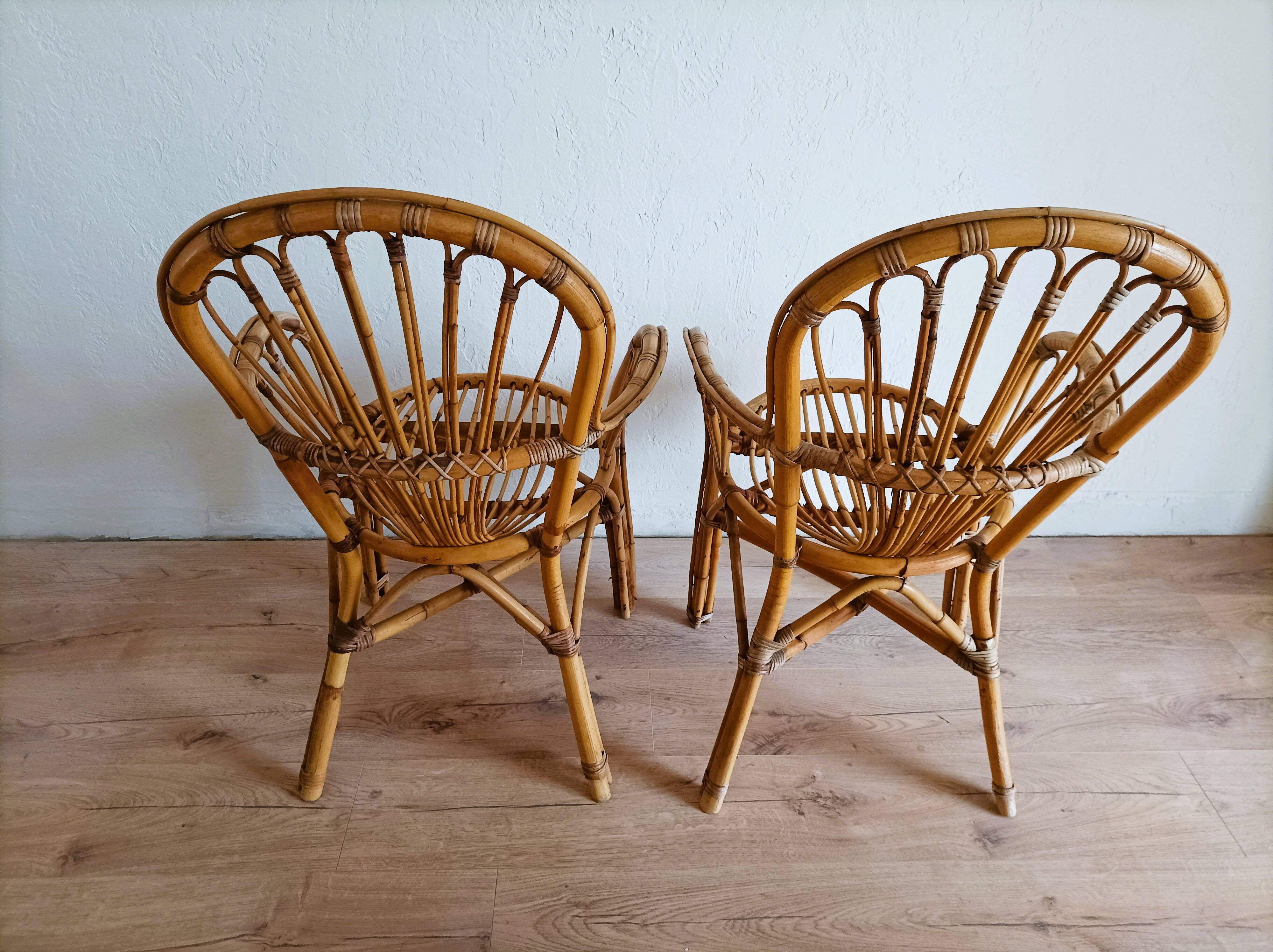 Rattan armchairs and table