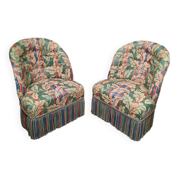 Pair of upholstered toad armchairs