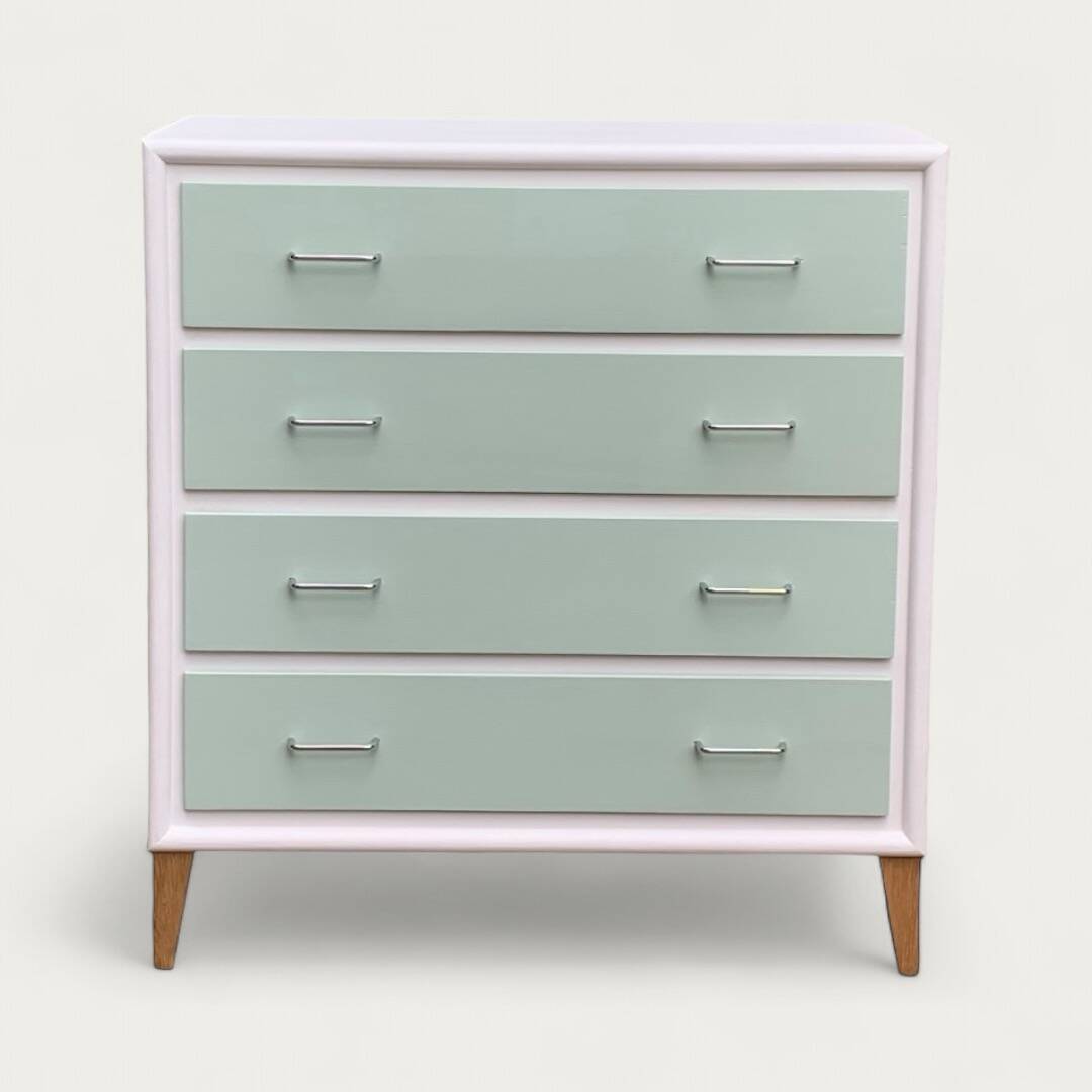 Vintage 1950s compass foot chest of drawers