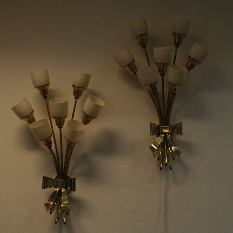 Vintage bouquet modern design brass wall lamp pair from the 1940s