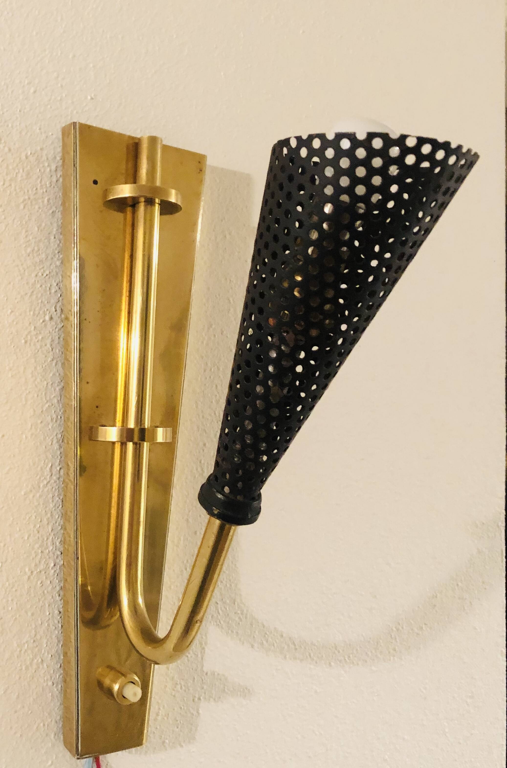 Wall lamp with reflector in rigitulle (perforated metal) from the 50s