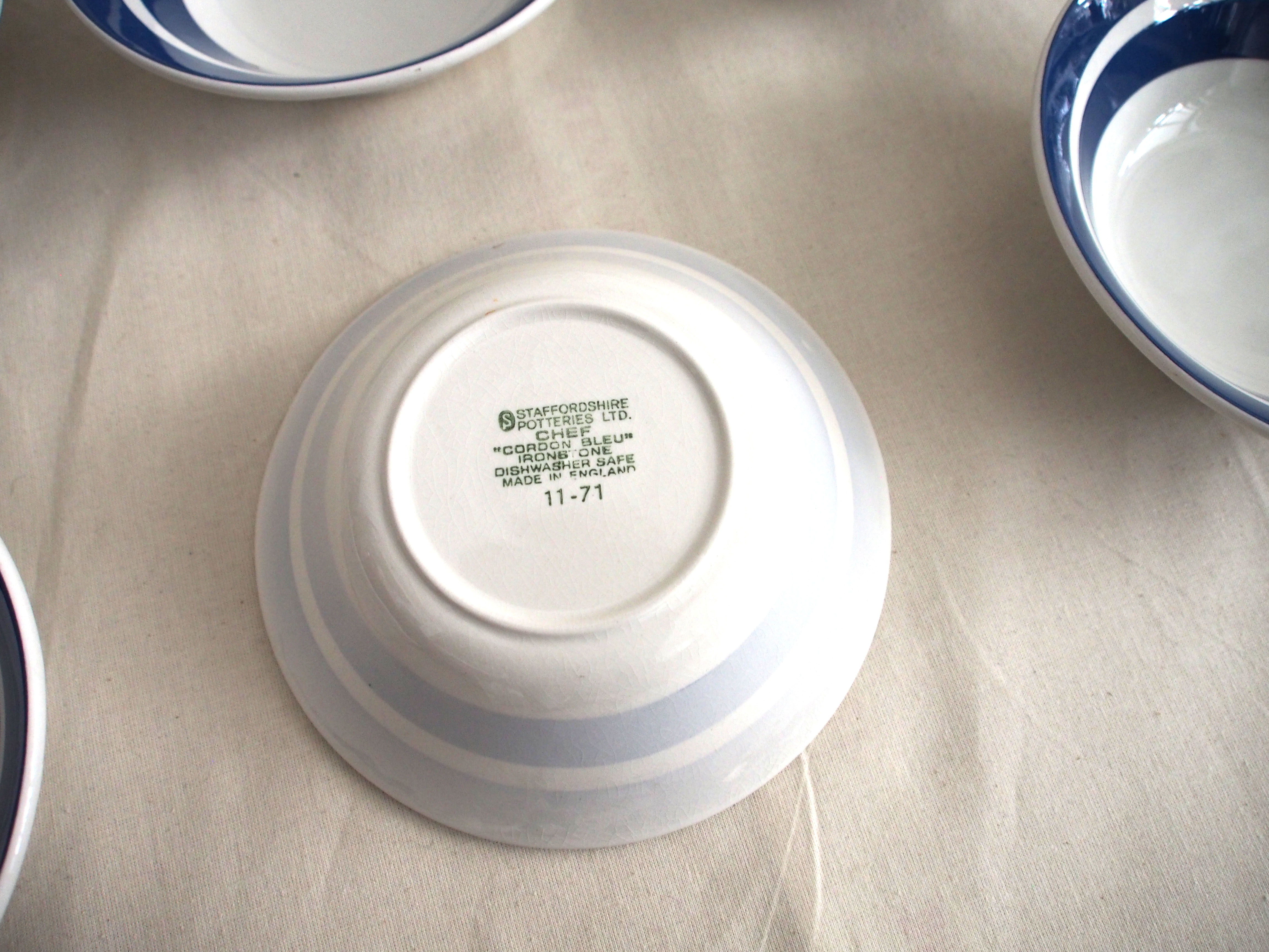 Series of 6 tablespoons in blue striped earthenware