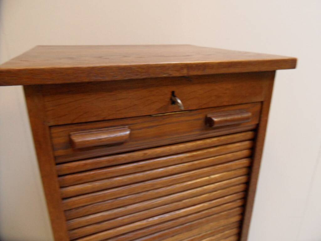 Antique oak filing cabinet with roller shutter