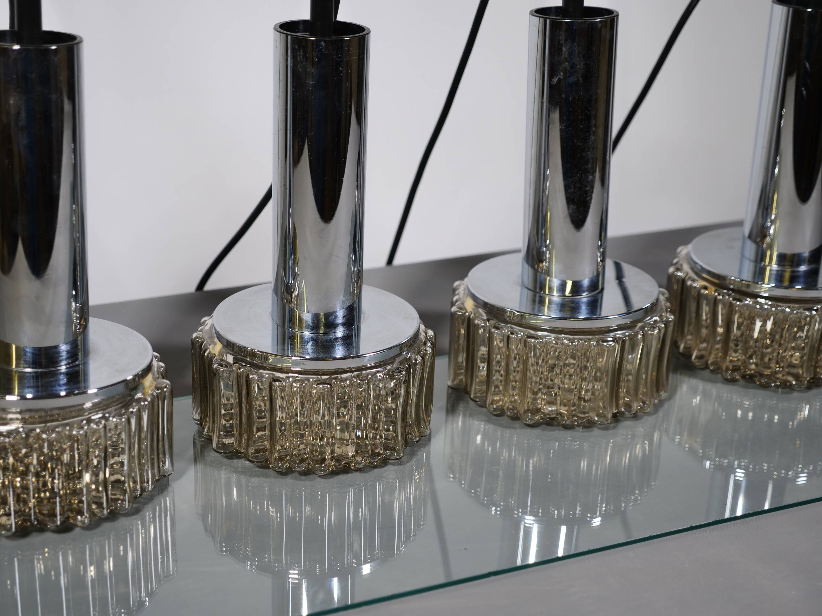 Space Age ceiling lamps bubble glass and chrome by Staff, Set of 4, 1970s