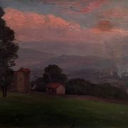 Countryside landscape, sunset signed Lavauden.