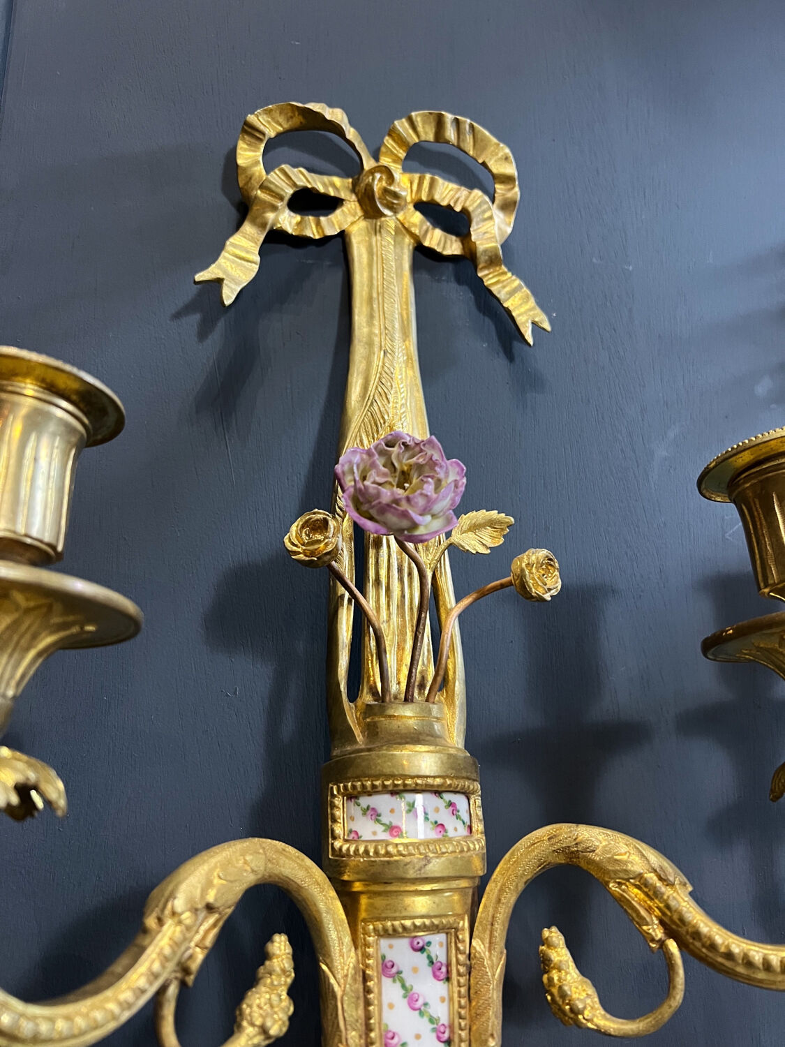 Pair of nineteenth century sconces in bronze and porcelain