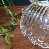 Ribbed glass candy dish with flowers