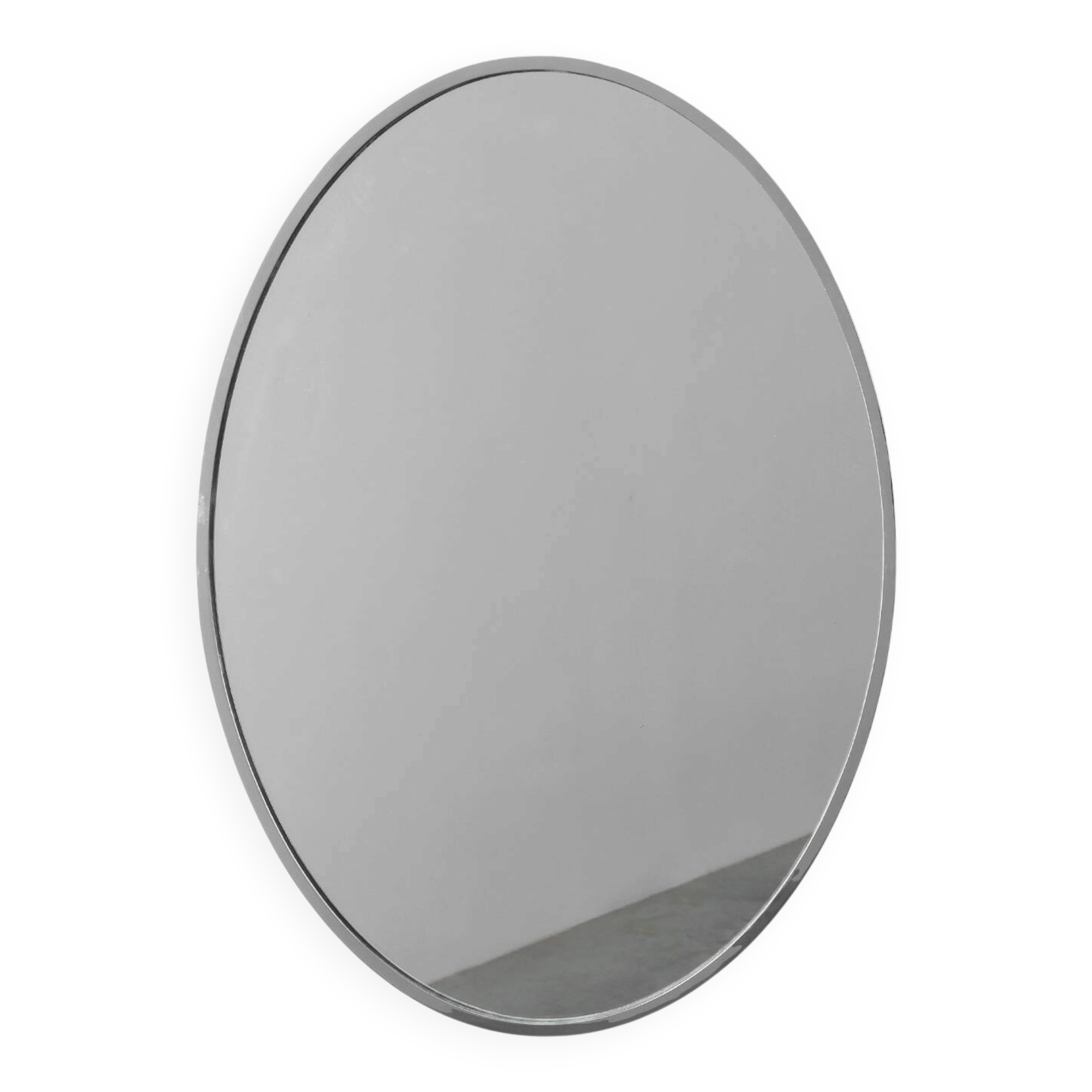 Art Deco Oval Nickel‑Plated Metal Mirror, Belgium, ca. 1925