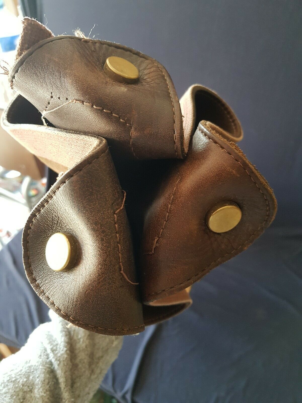 Wooden and leather folding stool