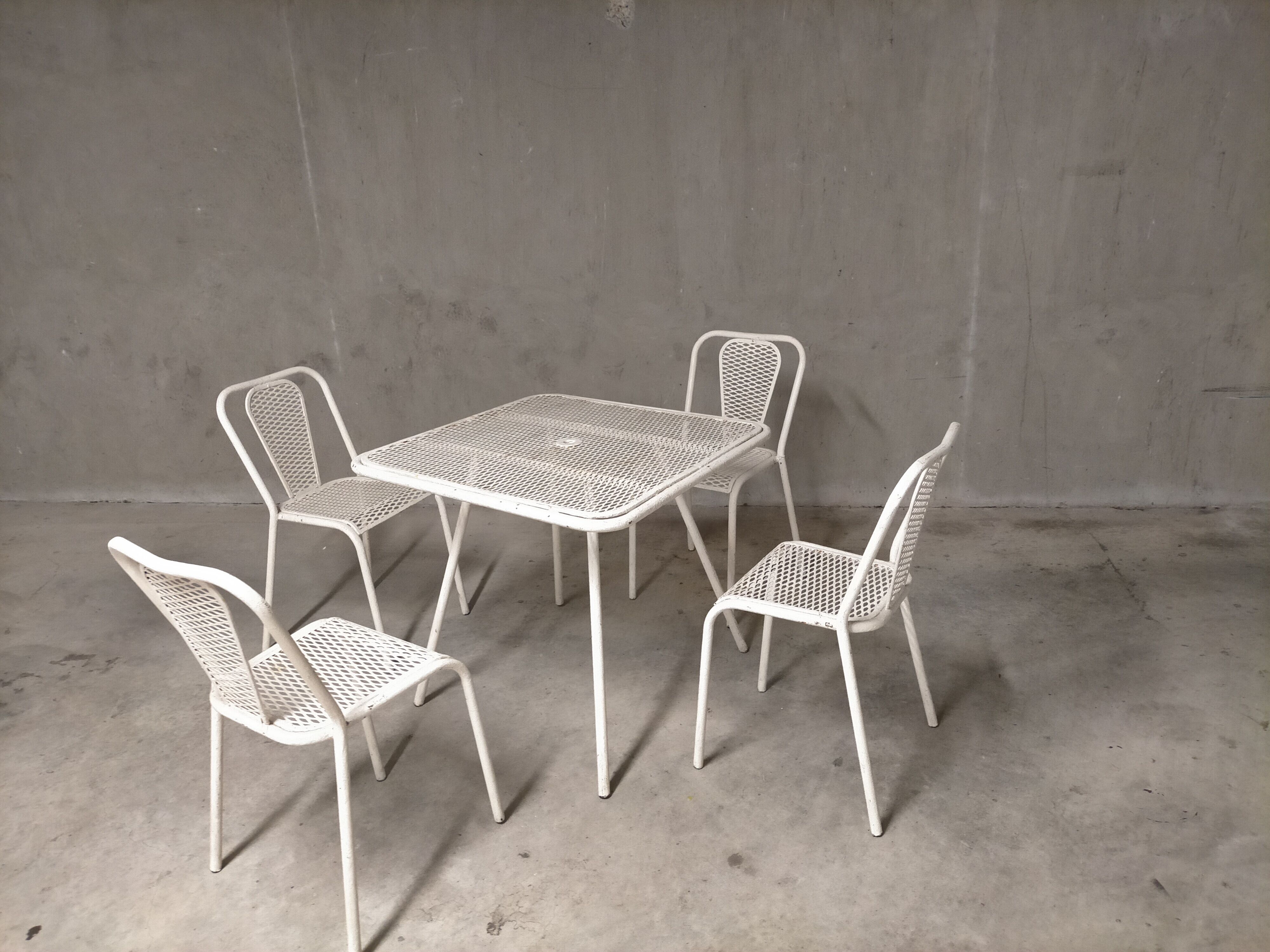 René Malaval vintage perforated metal garden furniture Seducta 1950s