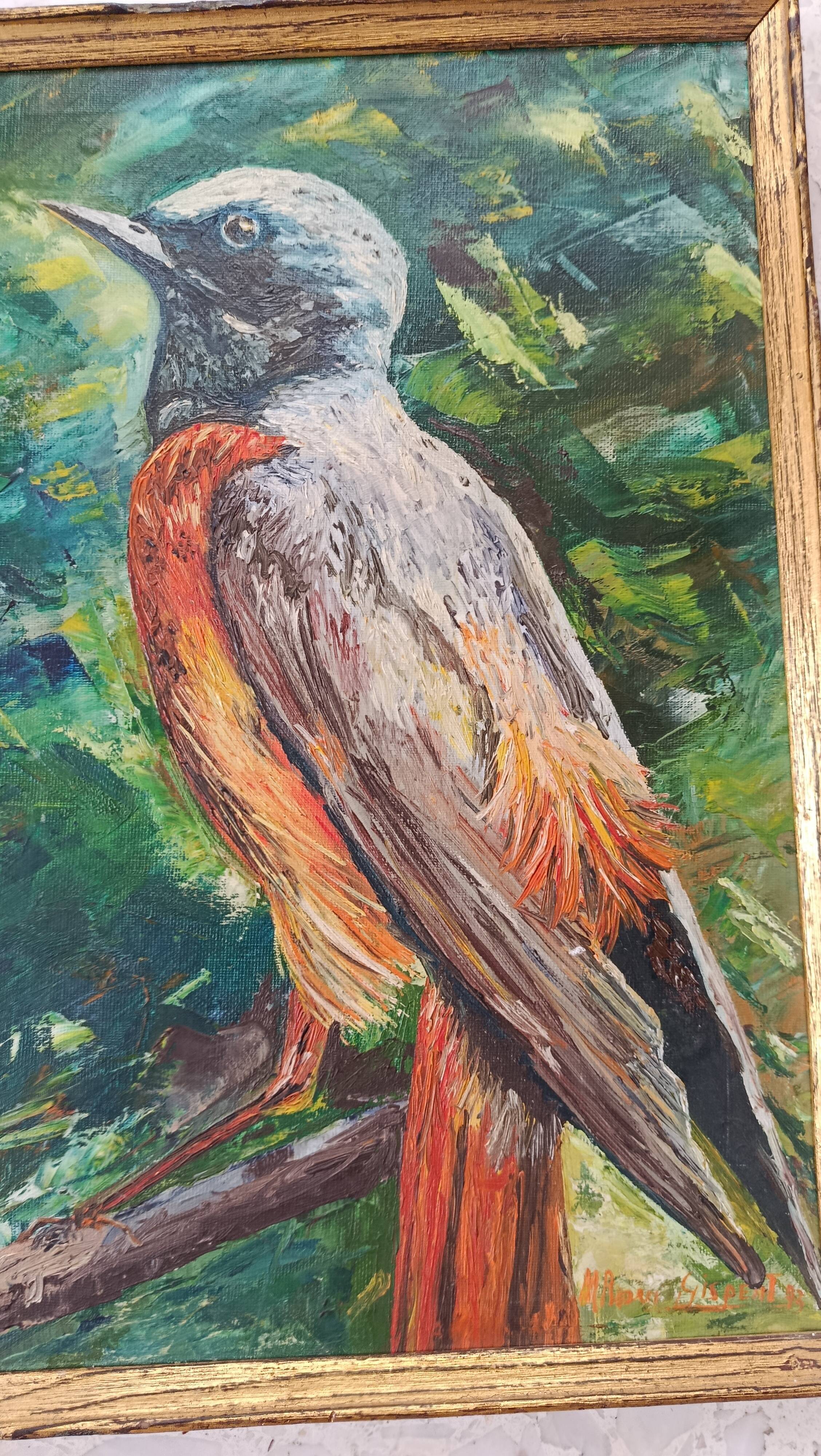 Oil on canvas red-tail bird, m. rosem gispert, spain colirrojo real