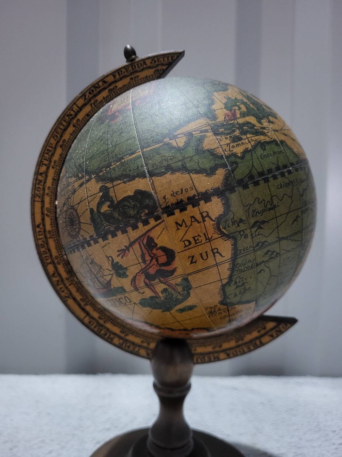Authentic antique vintage musical globe in wood