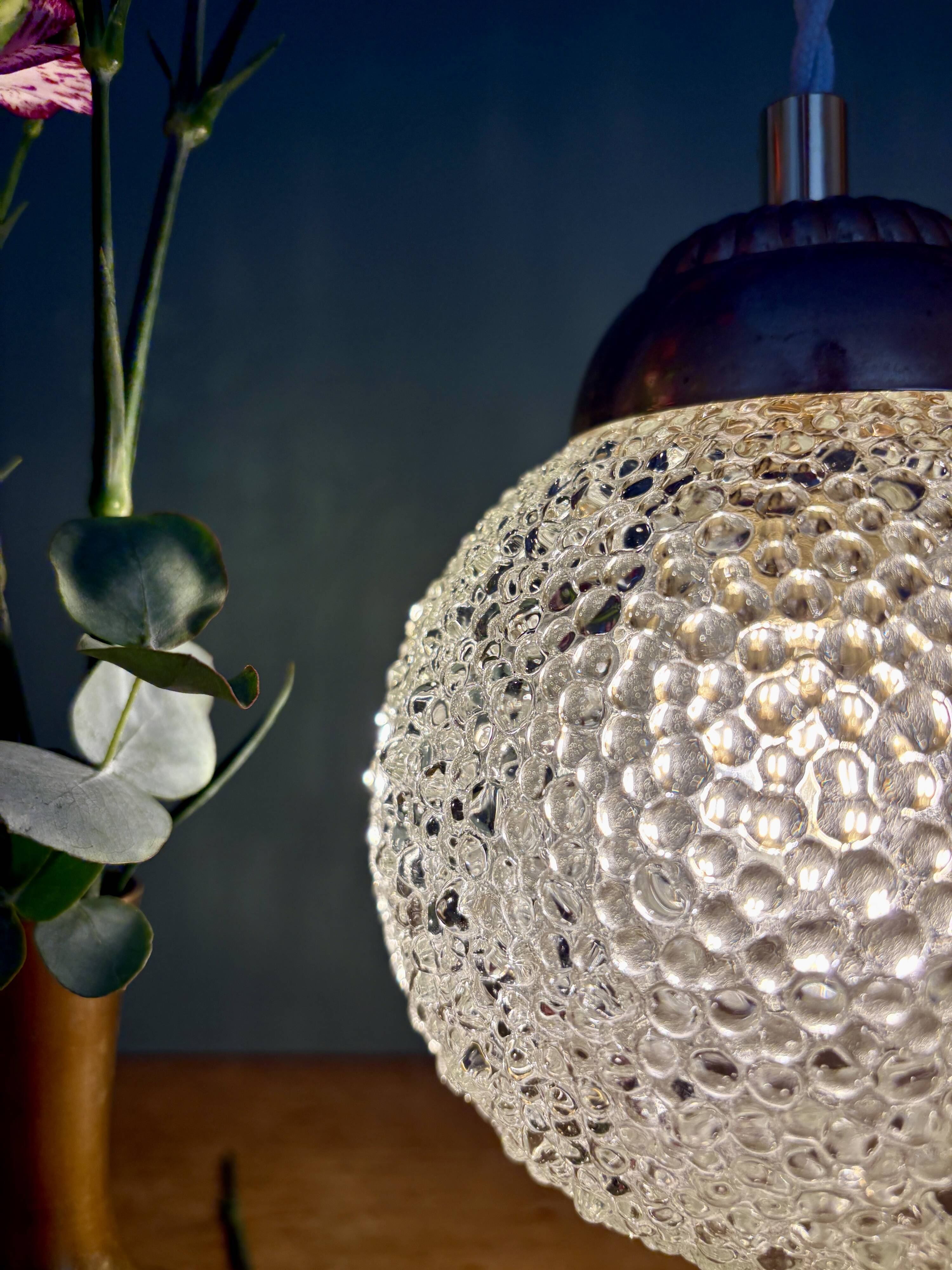 Vintage globe pendant light in molded glass