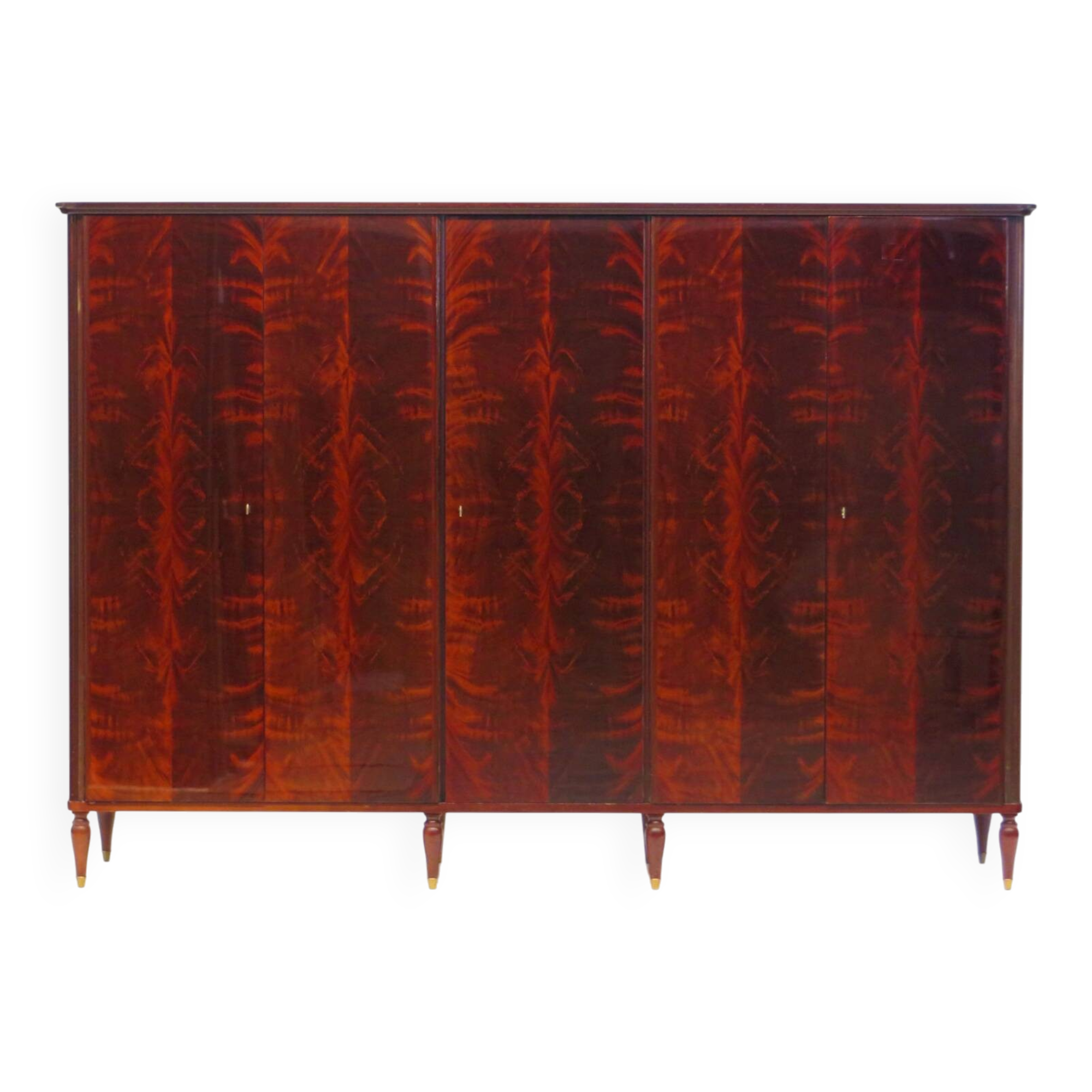 Grande armoire vintage Art Déco à 5 portes en acajou flammé, années 1920