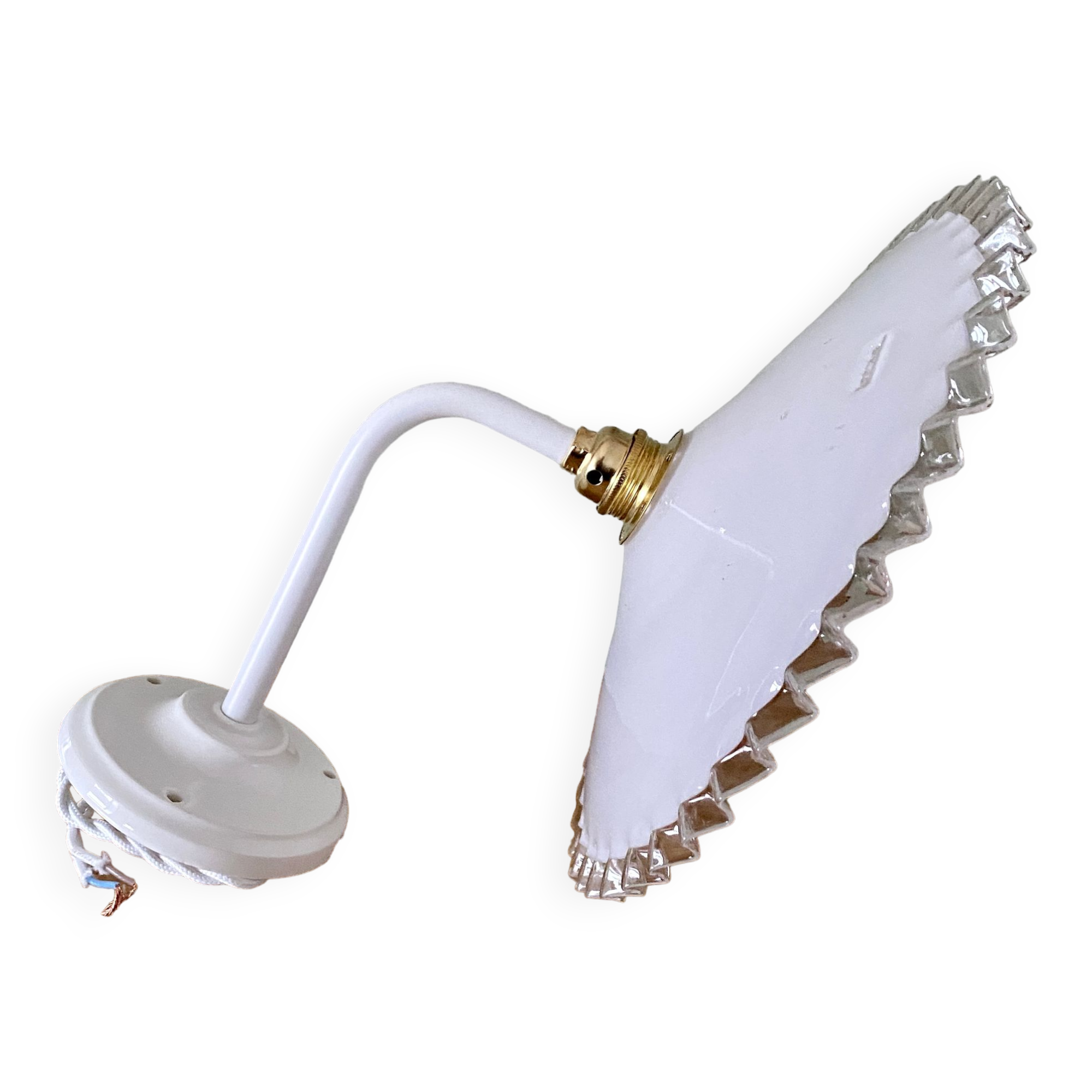 Vintage lampshade wall light in white opaline