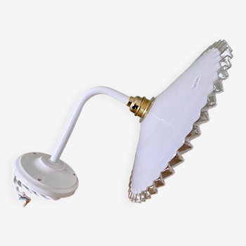 Vintage lampshade wall light in white opaline