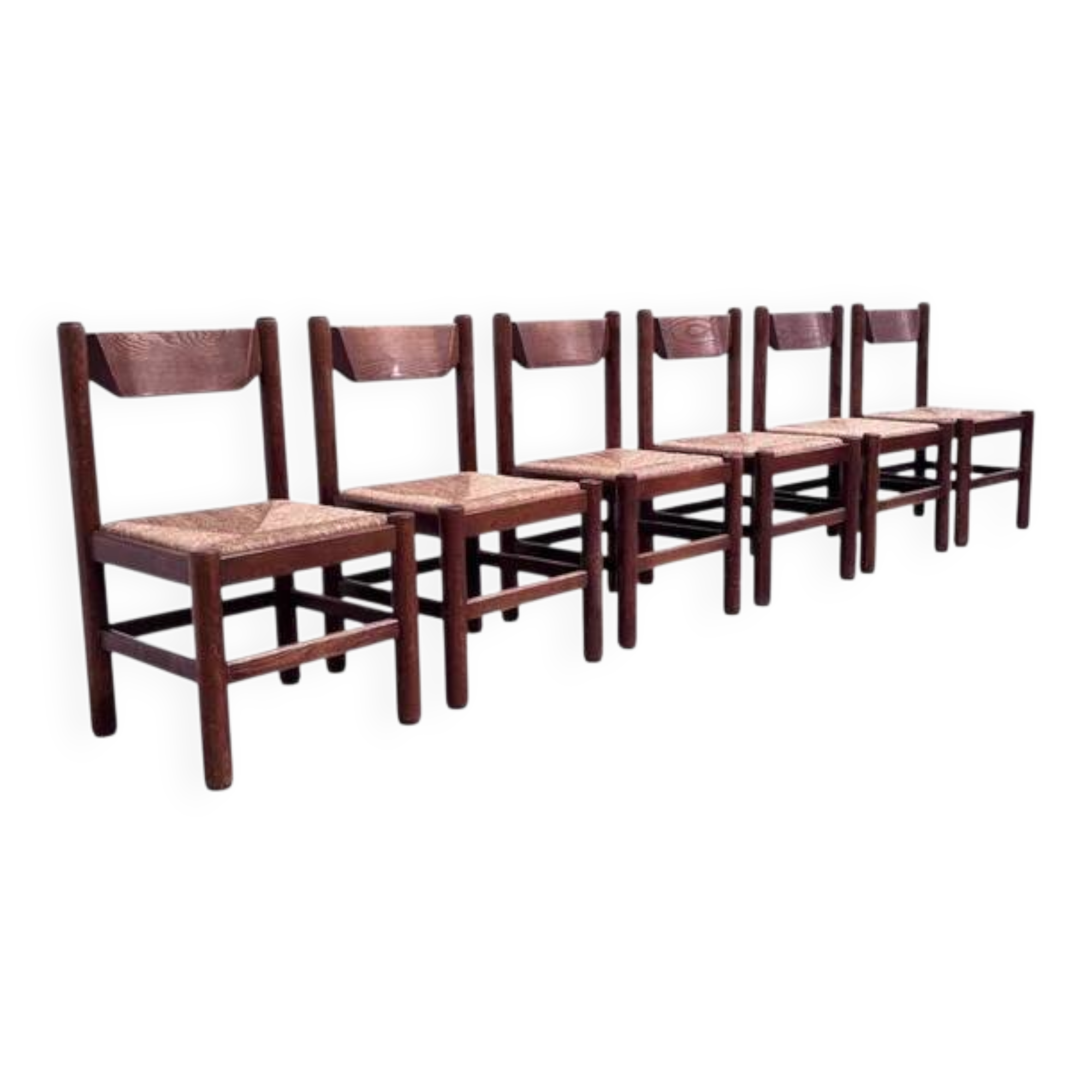 Oak and wicker dining chairs, 1960s