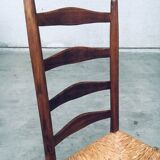 Rustic Handcrafted Oak and Rush High Back Dining Chairs, Belgium, 1940s, Set of 4