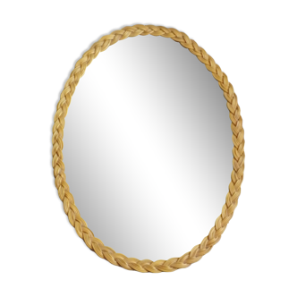 Oval vintage rattan mirror