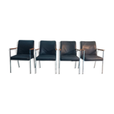 4 chaises de salle à manger vintage en cuir noir mauser werke allemagne 1960s