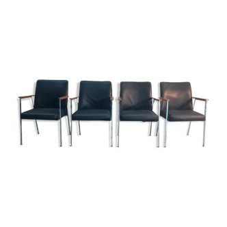 4 chaises de salle à manger vintage en cuir noir mauser werke allemagne 1960s