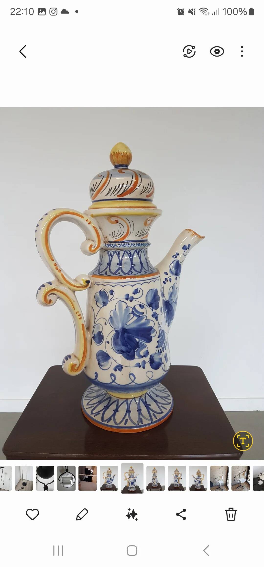 Italy ceramic Majolica Deruda teapot height 50 cm