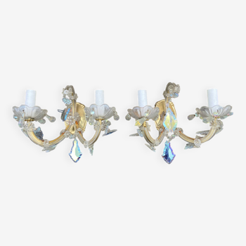 2 Venetian crystal sconces wall lights Marie-Thérèse old rococo