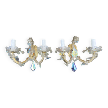 2 Venetian crystal sconces wall lights Marie-Thérèse old rococo
