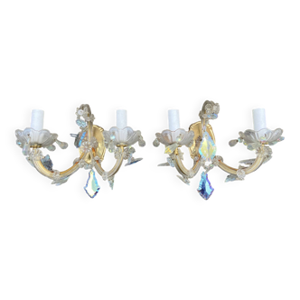 2 Venetian crystal sconces wall lights Marie-Thérèse old rococo