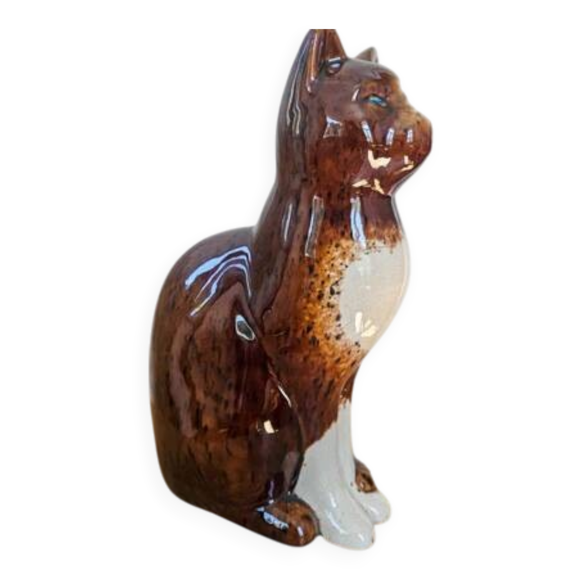 Large glazed ceramic cat figurine - mid-century style - 36 cm