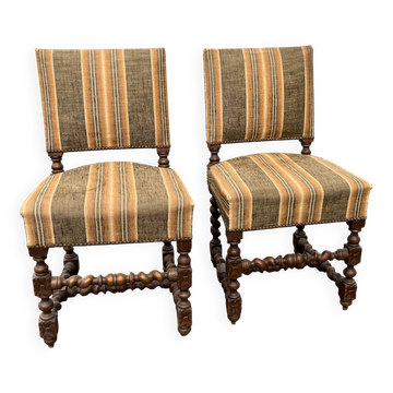Paire de chaises anciennes style Louis XIII à pieds torsadés