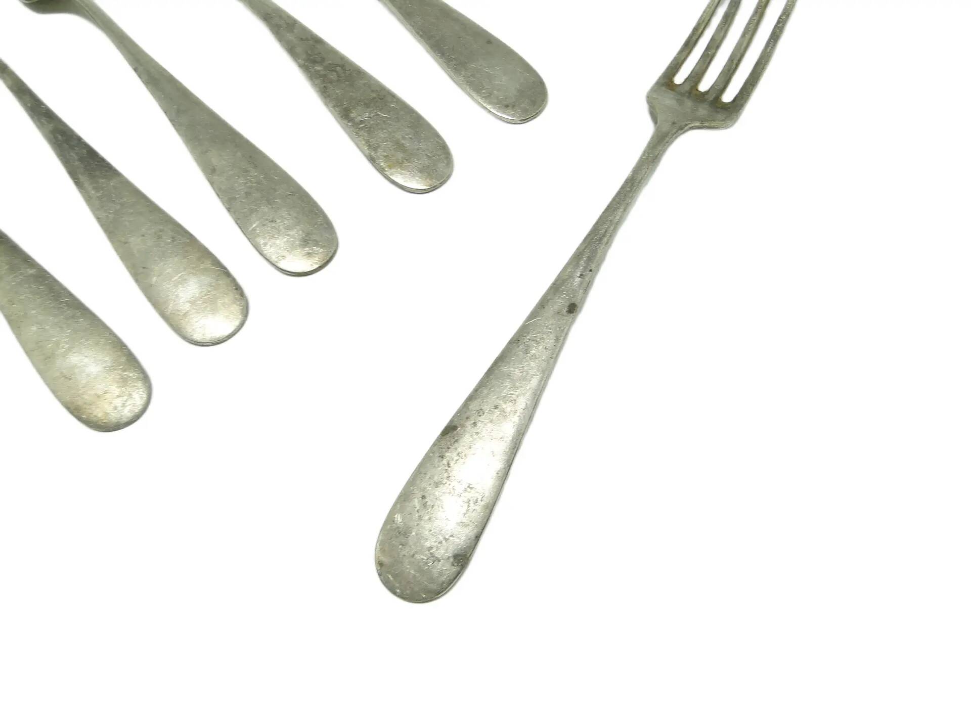 Set of forks, minimalism, silver-plated brass, Henneberg Brothers, Poland, 1930s
