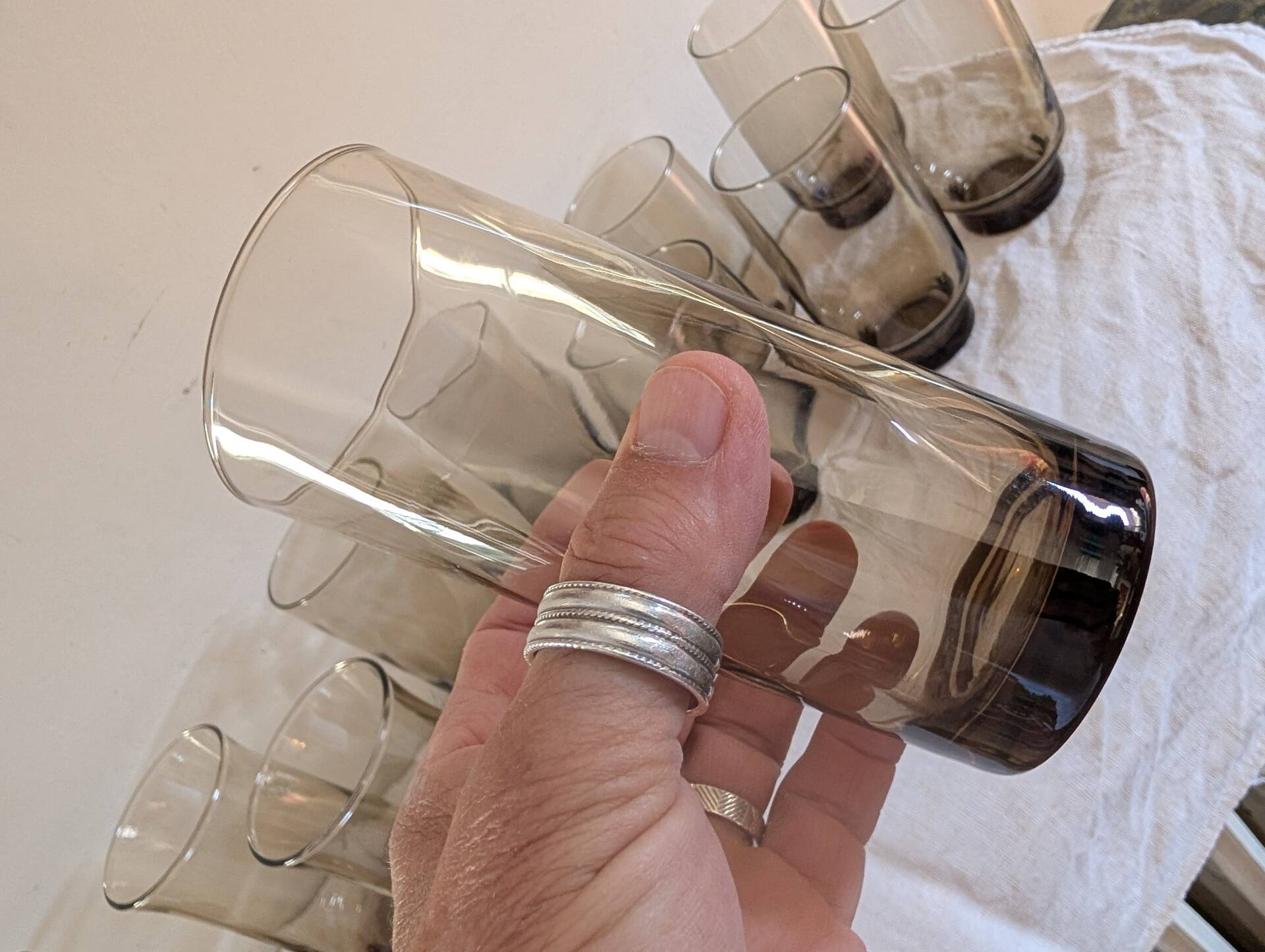 12 long drink glasses in smoked glass – 1970s