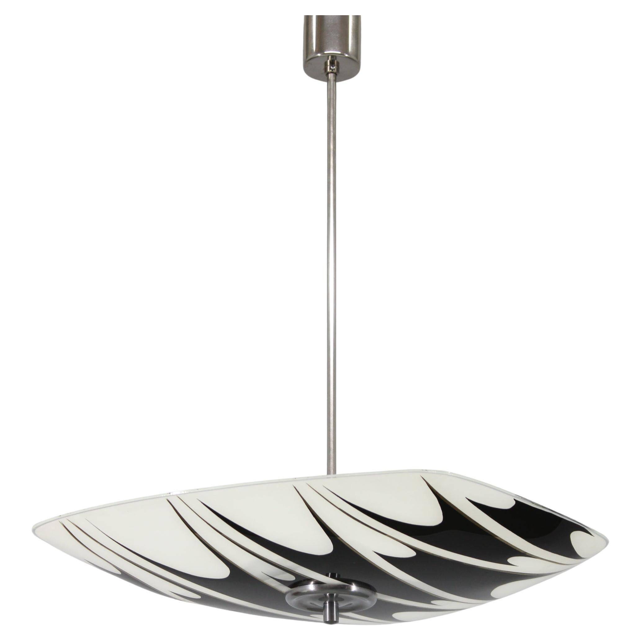 Mid-century Czech glass pendant lamp, chrome, 1960s