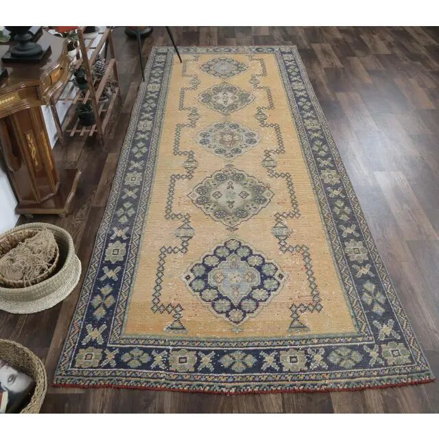 Vintage Turkish Hand-Knotted Runner Rug 133x322